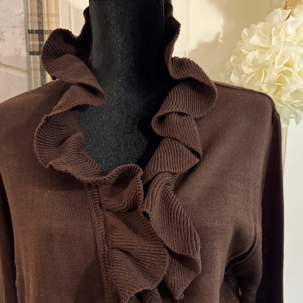 Elementz Brown Ruffled Cardigan - Picture 3 of 8